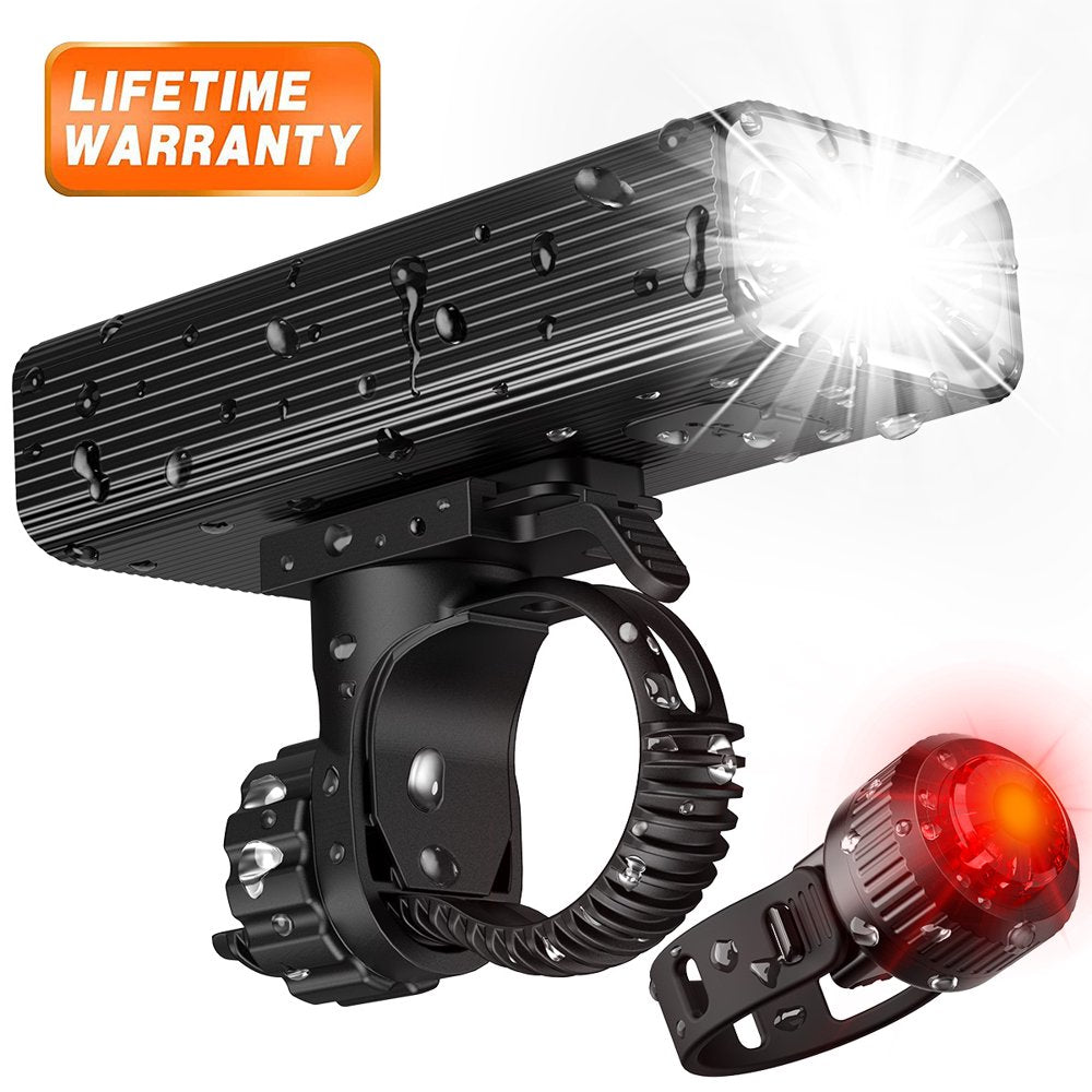 1000 Lumen USB Rechargeable Bike Light Set, 3 LED Bike Headlamp Super Bright Headlight IPX5 Waterproof Bicycle Safety Flashlight 360° Rotation 3-Switch Modes W/ Free Tail Light- Riding Cycling Camping
