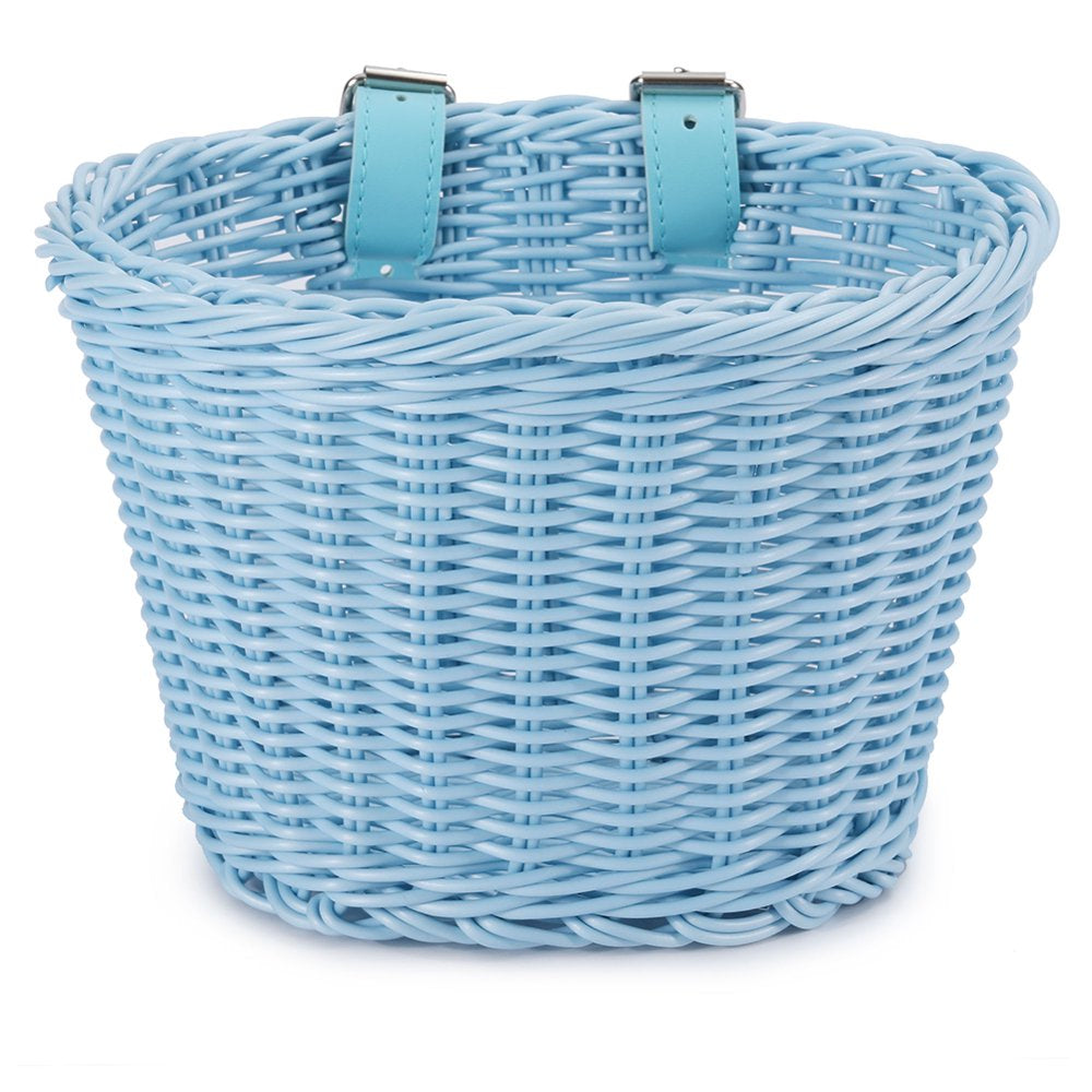 Alloet Bike Basket for Front Handlebar Kid Adult Bicycle Handlebar Wicker Basket Bike Decoration Waterproof with Leather Straps Accessories Basket(Sky Blue)