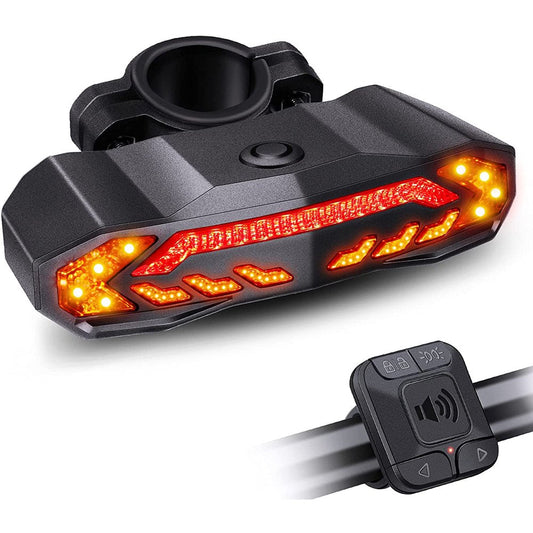 Wsdcam 5-In-1 Smart Bike Tail Light with Turn Signals and Brake Light, Bike Horn Bike Alarm USB Rechargeable Bike Rear Light with Remotes