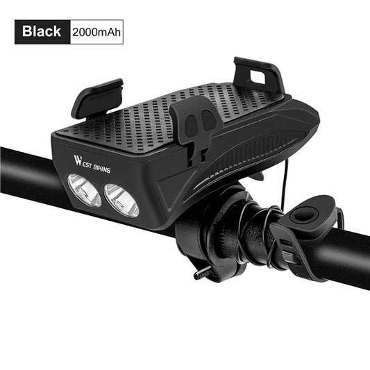 Bicycle Mobile Phone Holder With Electric Bell Horn Front Light - Blue Force Sports