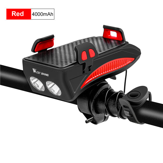 Bicycle Mobile Phone Holder With Electric Bell Horn Front Light - Blue Force Sports