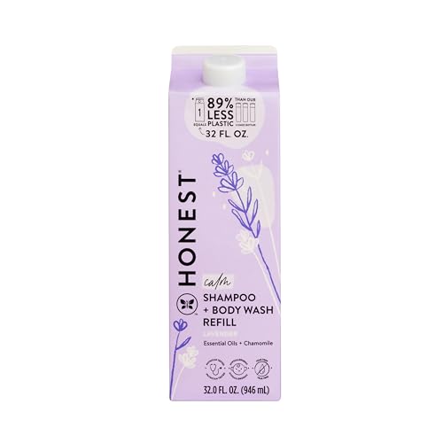 The Honest Company 2-in-1 Cleansing Shampoo + Body Wash Refill Carton | Gentle for Baby | Naturally Derived, Tear-free, Hypoallergenic | Lavender Calm, 32 fl oz