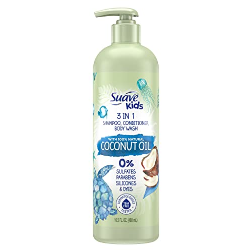 Suave Kids Naturals 3in1 Shampoo Conditioner Body Wash Kids 3 in 1 with Coconut Oil Dermatologist-Tested and Tear-free Shampoo Conditioner Bodywash 16.5 oz