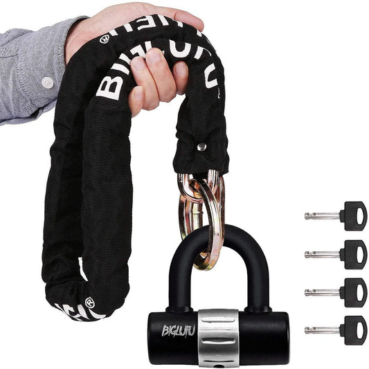 BIGLUFU Motorcycle Lock Chain Locks Heavy Duty 3Ft Long, Cut Proof 0.4 Inch Thick Colorful Square Chains with 4 Keys 16Mm U Lock for Motorcycles, Bike, Generator, Gates