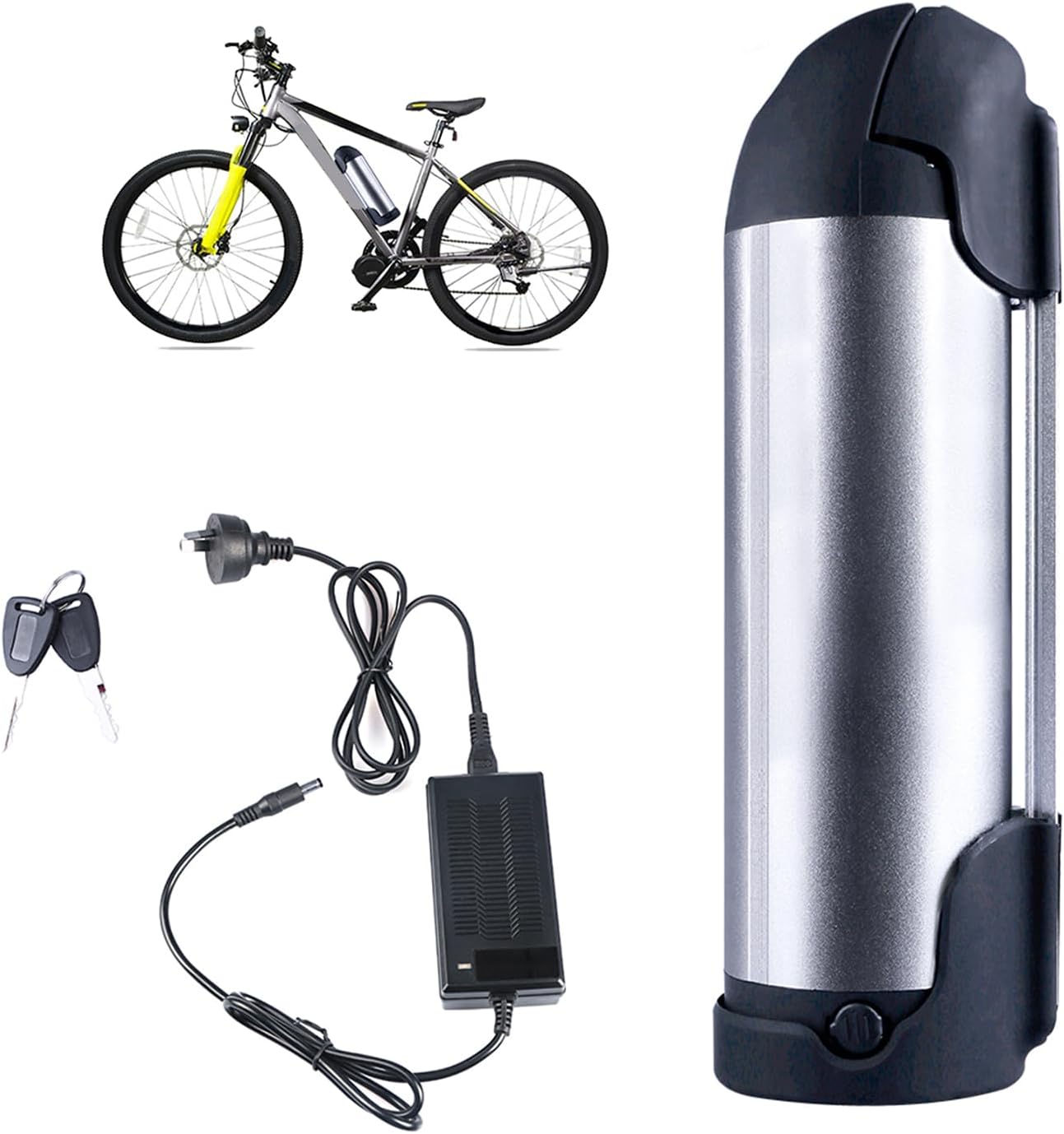 48V Kettle Bottle Shaped Battery Ebike Battery 48V 8AH/10AH Lithium Battery with 54.6V 2A Charger and Switch for 200W-500W Motor,48v,8Ah