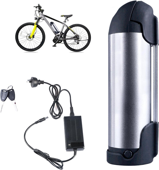 48V Kettle Bottle Shaped Battery Ebike Battery 48V 8AH/10AH Lithium Battery with 54.6V 2A Charger and Switch for 200W-500W Motor,48v,8Ah