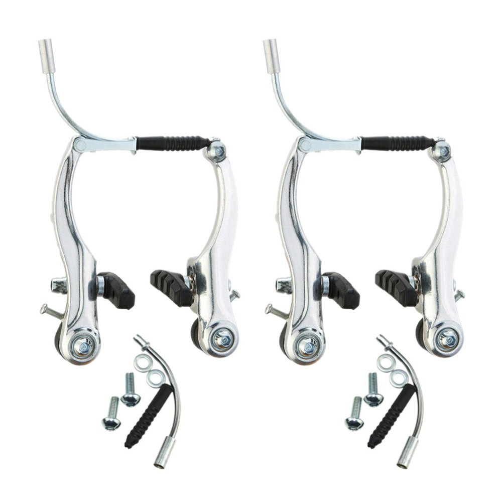 Younar V Brake Set - 2 Pairs Bike Brakes, Universal Front/Rear V-Brakes Set, Mountain Bike Replacements for Most Bicycles, Road Bike Brakes Cables (Black, Silver)
