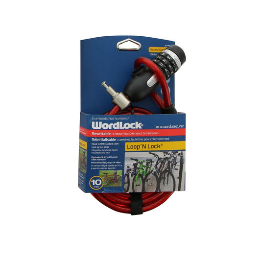 Wordlock Loop & Lock Bike Lock, Red, 10 Mm 7 Ft.